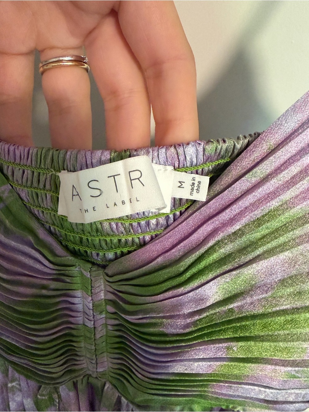 Astr Purple and Green Pleated Midi Dress - Picture 6 of 6